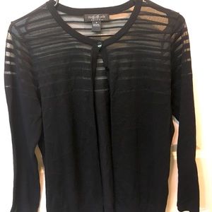 Black Cardigan With Sheer Stripes | Size Medium